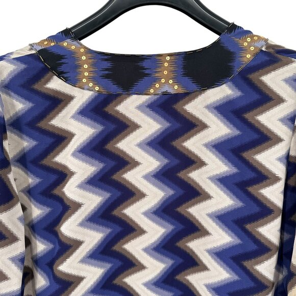 Chico's Artisan Duster Cardigan 2 Zigzag Aztec Print Beaded Statement Open L 14 - Picture 7 of 9